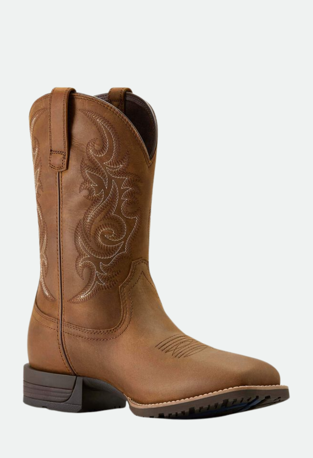 Ariat Men's Hybrid Ranchway Waterproof Wide Square Toe Cowboy Boot - Distressed Brown