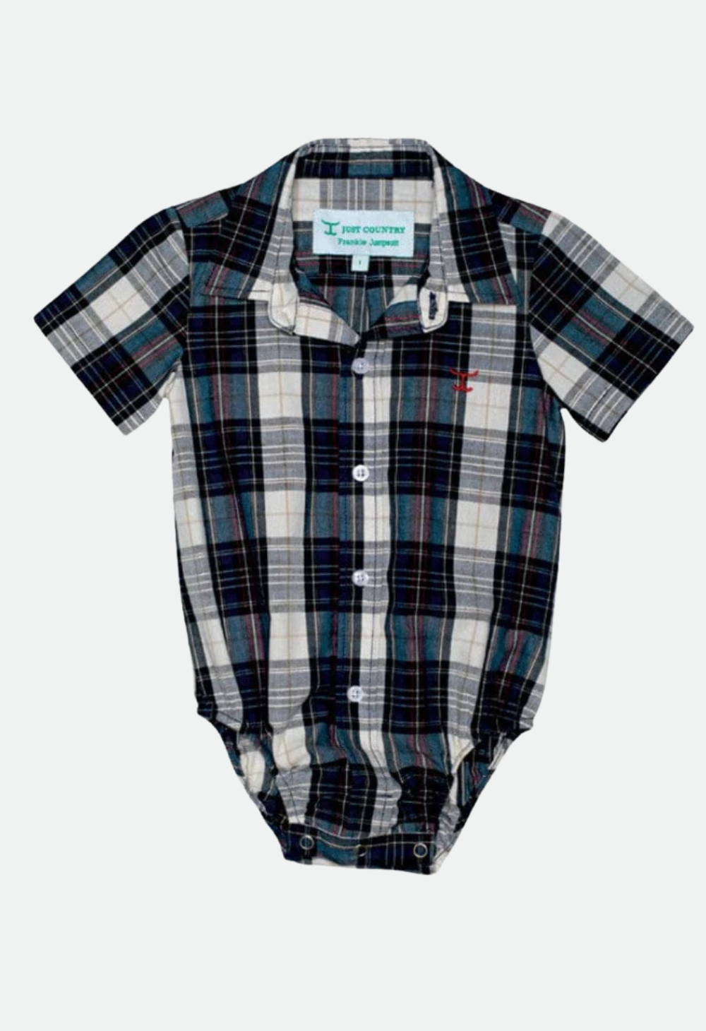 Just Country Romper Infant Frankie Full Button Plaid - Navy/Red