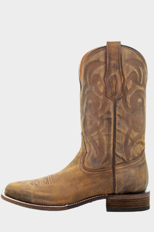 CORRAL BOOT MENS EMBROIDERY COMFORT SYSTEM SQ TOE BOOT- GOLDEN