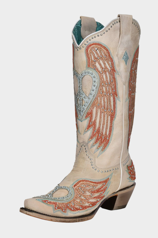 Corral BOOT Ladies Heart & Wings Overlay & Embroidery & studs