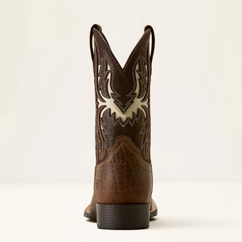 Ariat Kid's Driftwood Wide Square Toe Western Boots in Earth Royal Chocolate Full-Grain Leather