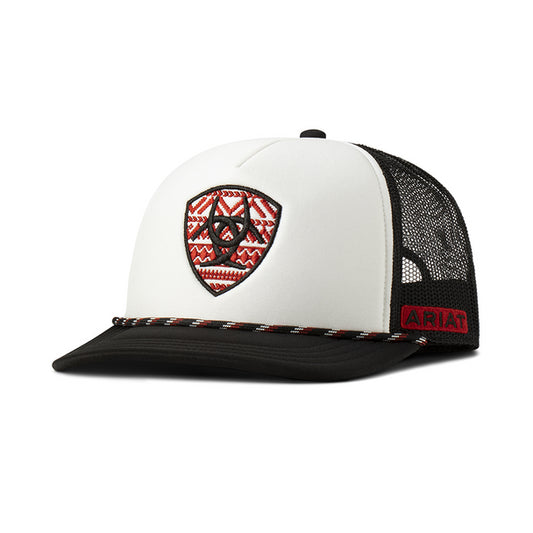 Ariat Men's Shield Patch White Black Mesh Cap