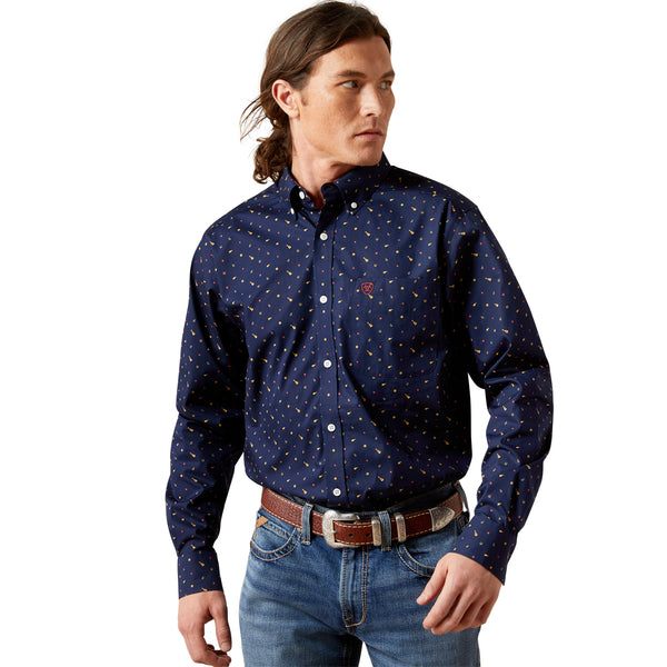 Ariat Men's Wrinkle Free Beaux Navy Fitted Long Sleeve Shirt