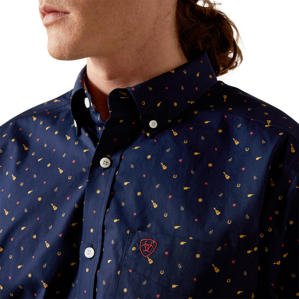 Ariat Men's Wrinkle Free Beaux Navy Fitted Long Sleeve Shirt