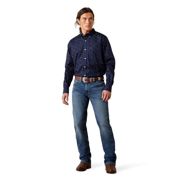 Ariat Men's Wrinkle Free Beaux Navy Fitted Long Sleeve Shirt