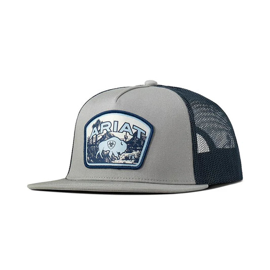 Ariat Putty Gray & Aegean Blue Buffalo Logo Patch Cap