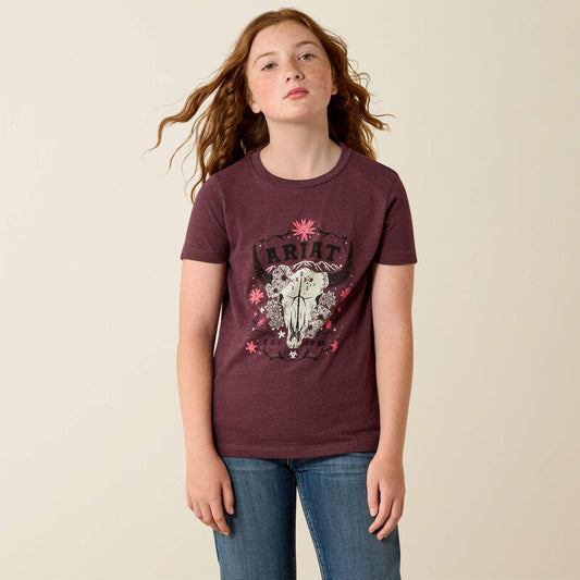 Ariat Girl's Skulls Florals T-Shirt - Wine