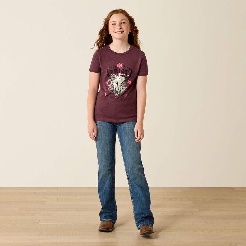 Ariat Girl's Skulls Florals T-Shirt - Wine