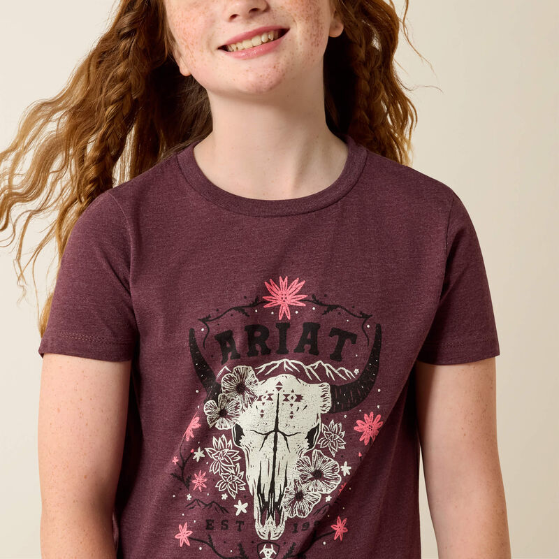 Ariat Girl's Skulls Florals T-Shirt - Wine
