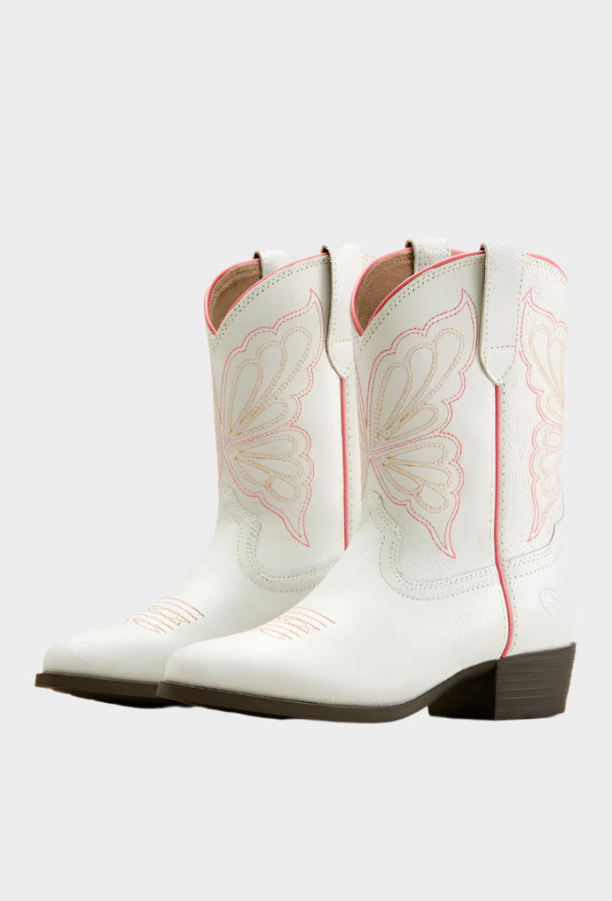 Ariat Girls Heritage Butterfly Boot Distressed Ivory