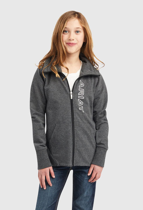 Ariat Kids Team Logo Full Zip Sweatshirt (Charcoal) - CLEARANCE