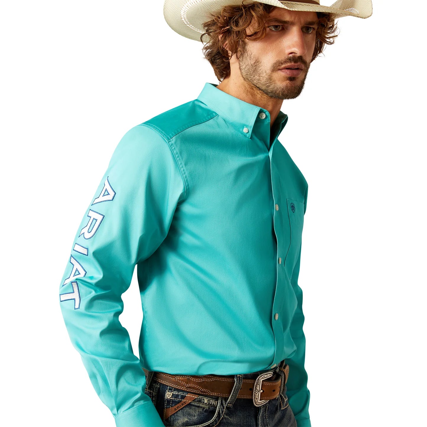 Ariat Men's Turquoise Team Logo Classic Fit Button Down Shirt