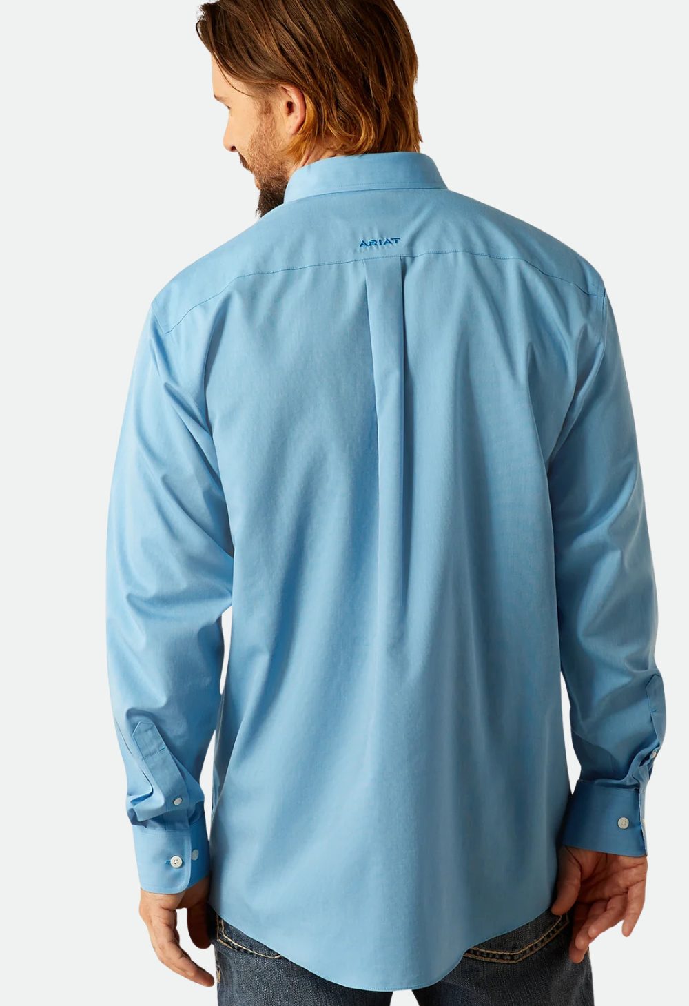 Ariat Mens Blue Wrinkle Free Solid Classic Fit Shirt