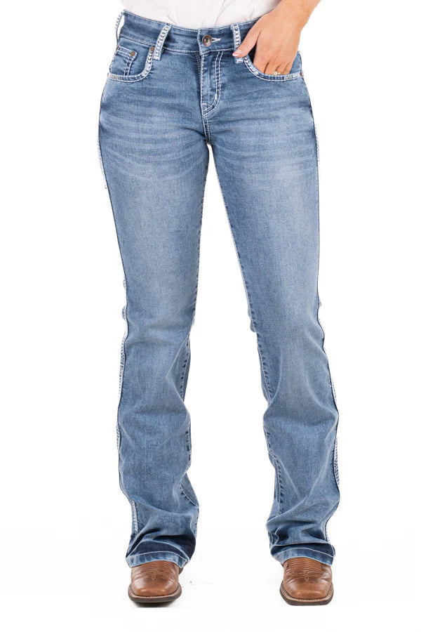 Hitchley & Harrow Comfort Cut High Rise - "Augusta" White Wash Stitch Jeans  35 Leg