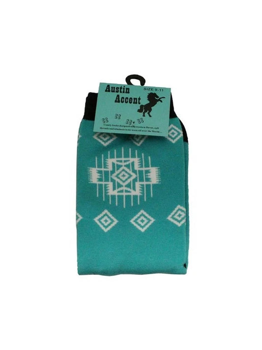 Austin Accent Sock Turquoise w/ SW Pattern 9-11