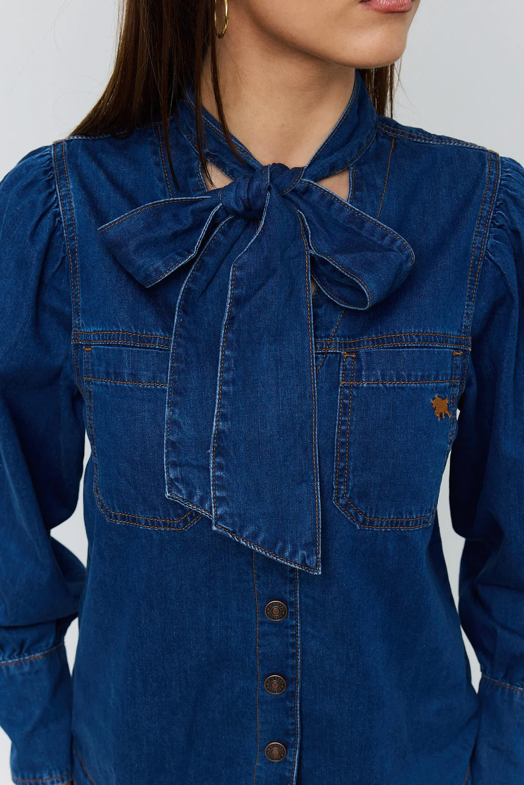 Ringers Western Avery Women's Tie Neck Denim Shirt - Classic Blue
