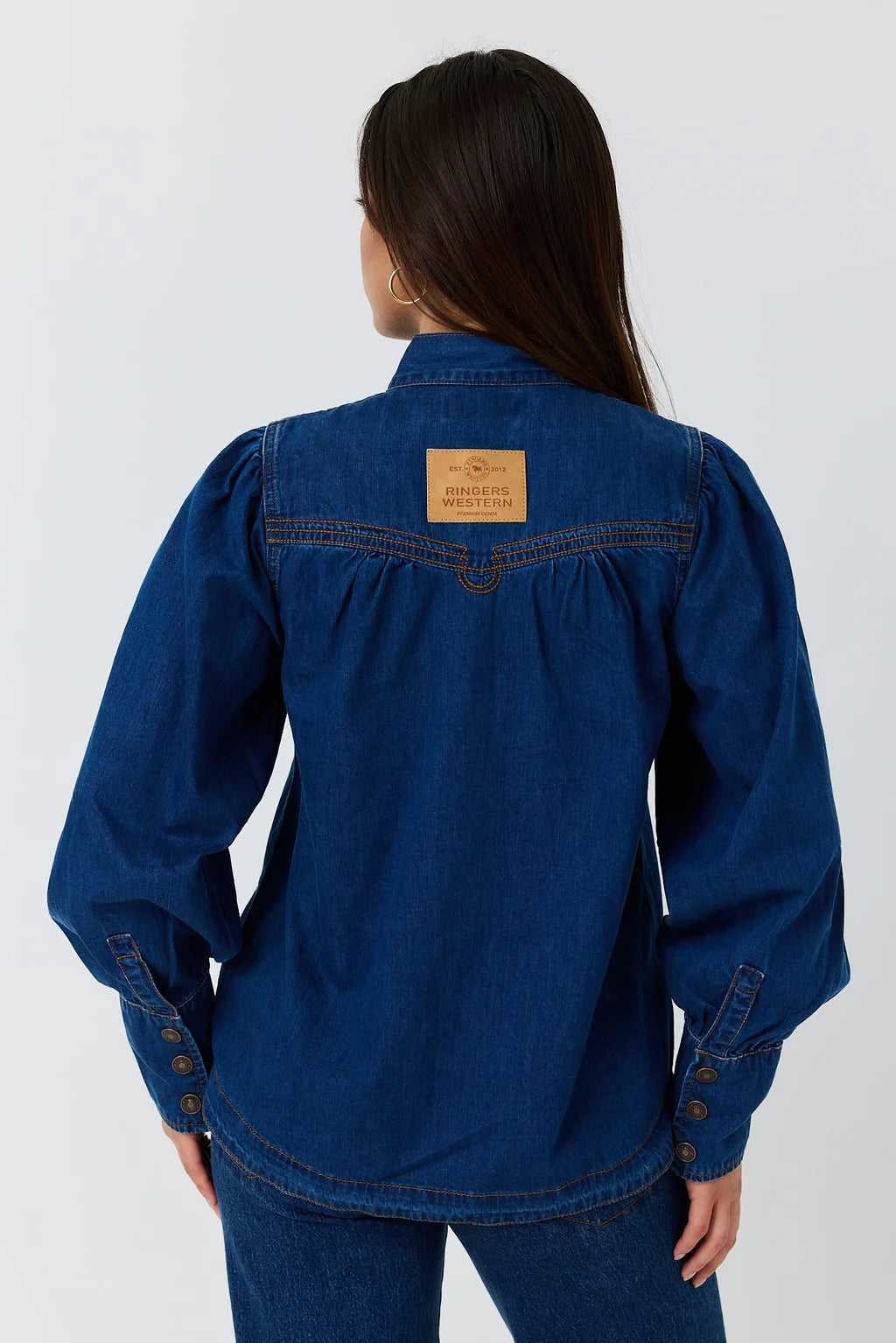 Ringers Western Avery Women's Tie Neck Denim Shirt - Classic Blue