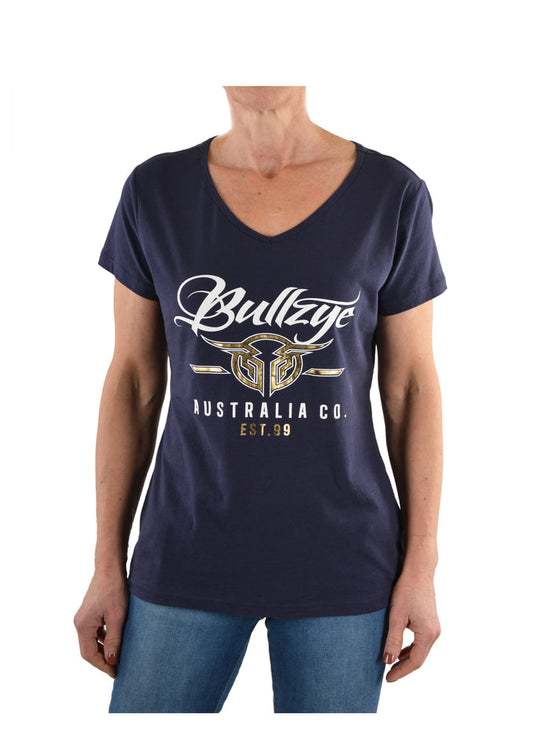 Bullzye Women's Code V-Neck Tee - Navy - (CLEARANCE)
