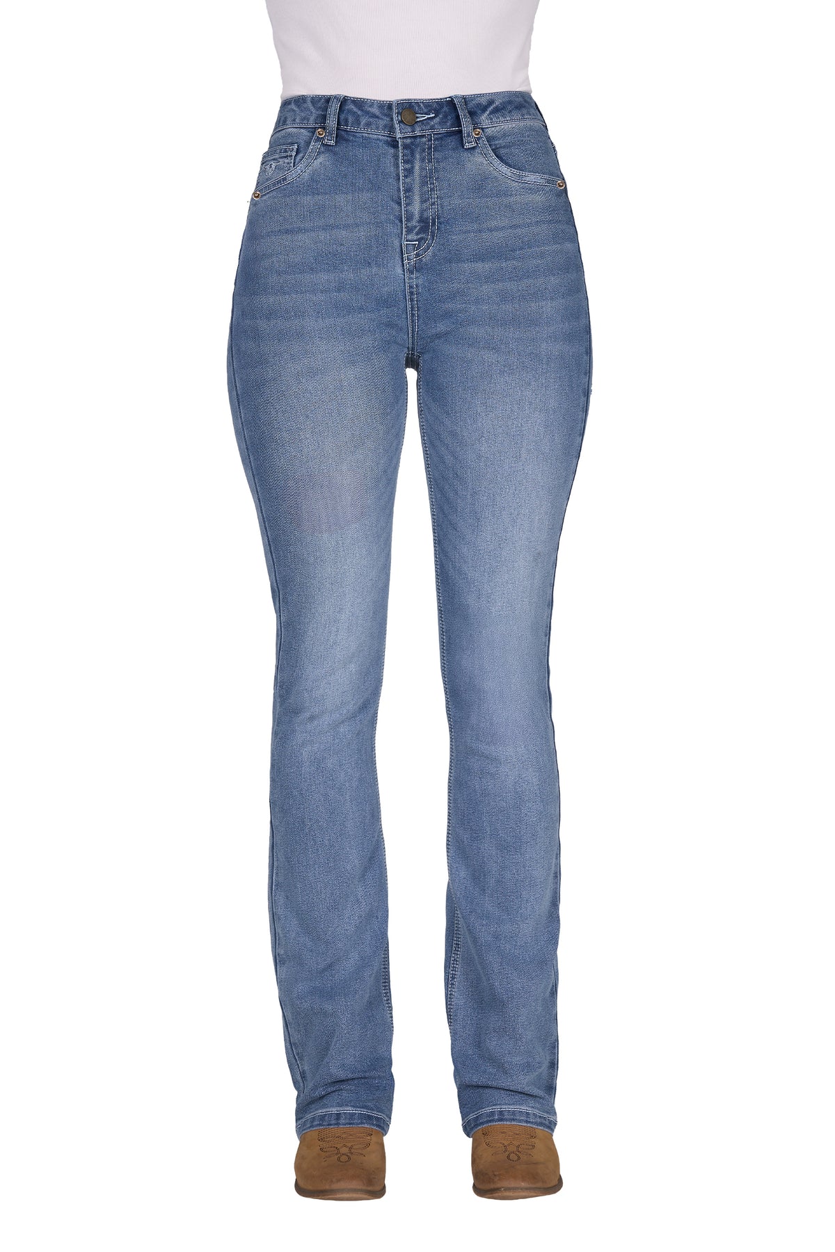 Bullzye Women’s Beccy High-Rise Bootcut Jeans - Faded Blue 34L
