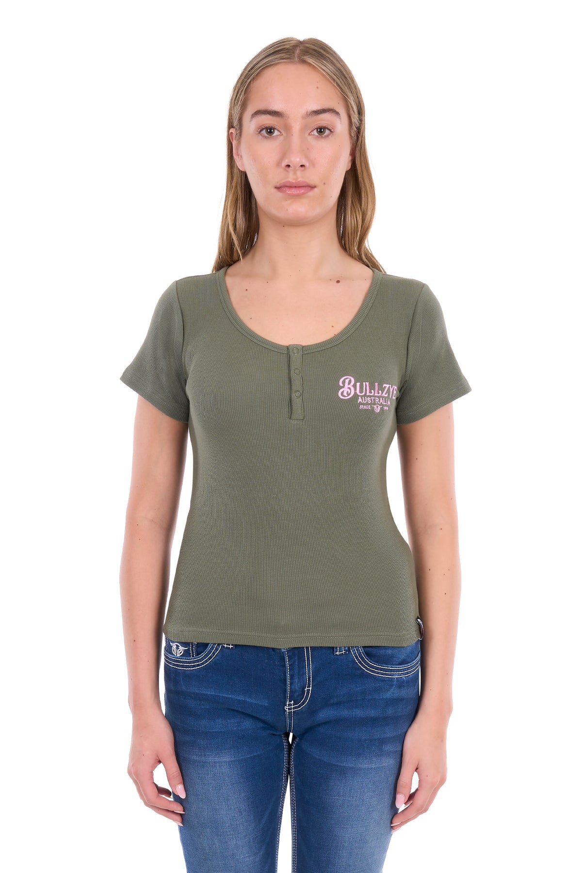 Bullzye Women’s  Freda Henley Tee - Sage