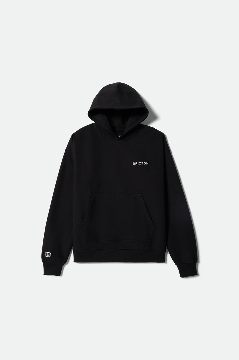 Brixton Embroidered Heavyweight Oversized Hoodie -  Black