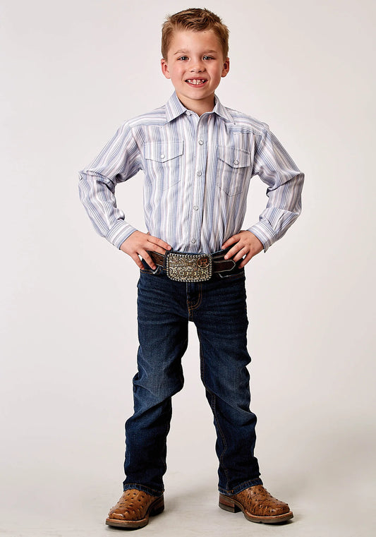 Roper Boys Western Long Sleeve Shirt Snap - Blue