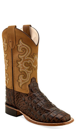 Old West Children's Faux Horn Back Gator Print Leather Boots