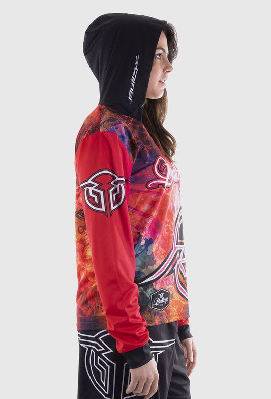 BULLZYE WOMENS BLOTCH HOODED L/S FISHING TEE