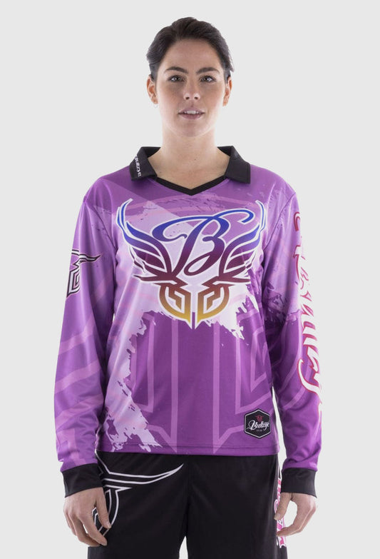 BULLZYE WOMENS PAINTED L/S FISHING TEE - PINK/PURPLE