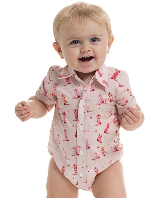 Just Country Infant Frankie S/S Full Button Jumpsuit - Baby Pink Boots