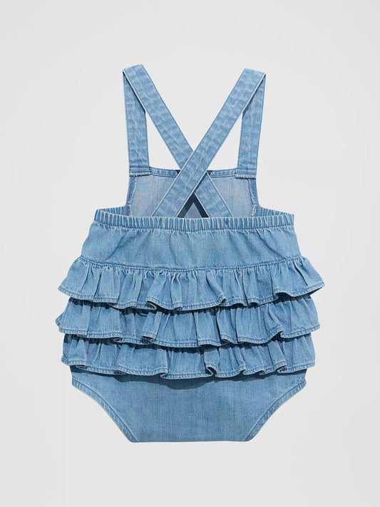 Wrangler Baby Girl's Denim Ruffle Bodysuit - Denim