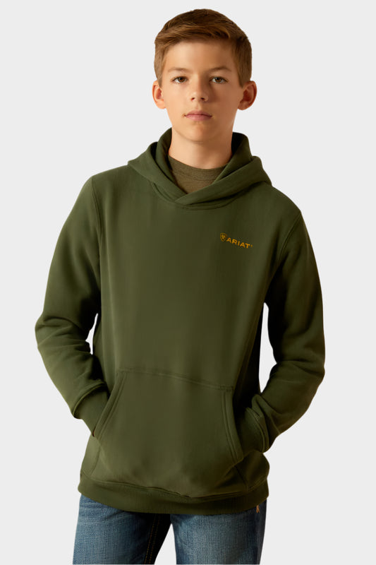 Ariat Boy's Barbwire Skull Hoodie - Dark Green