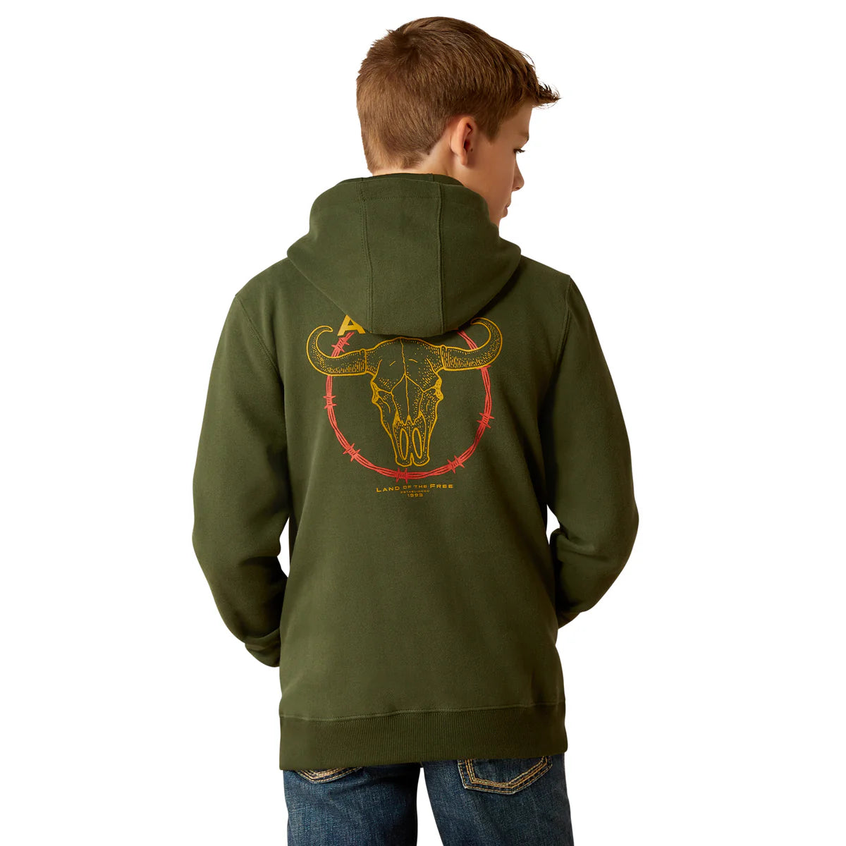 Ariat Boy's Barbwire Skull Hoodie - Dark Green