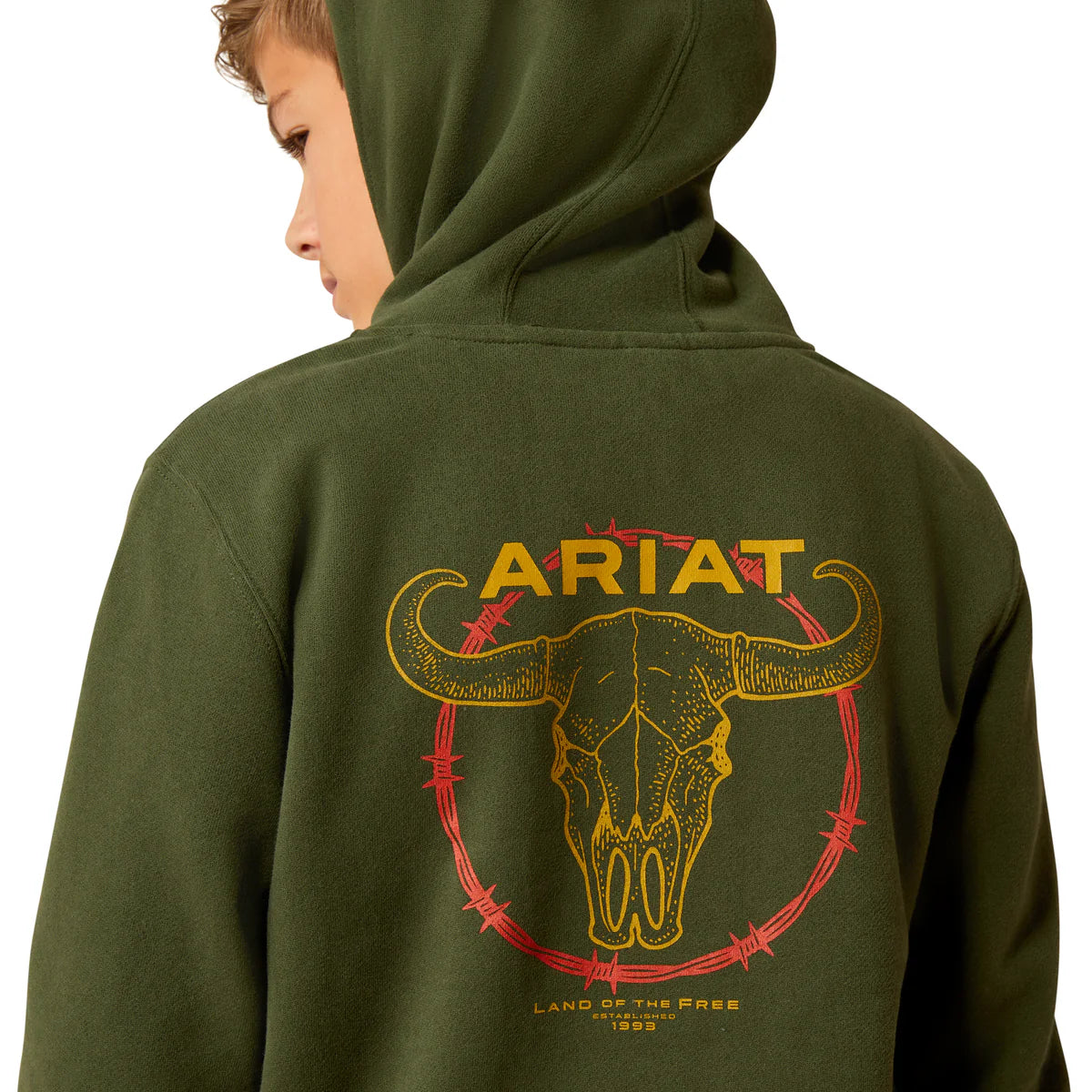 Ariat Boy's Barbwire Skull Hoodie - Dark Green