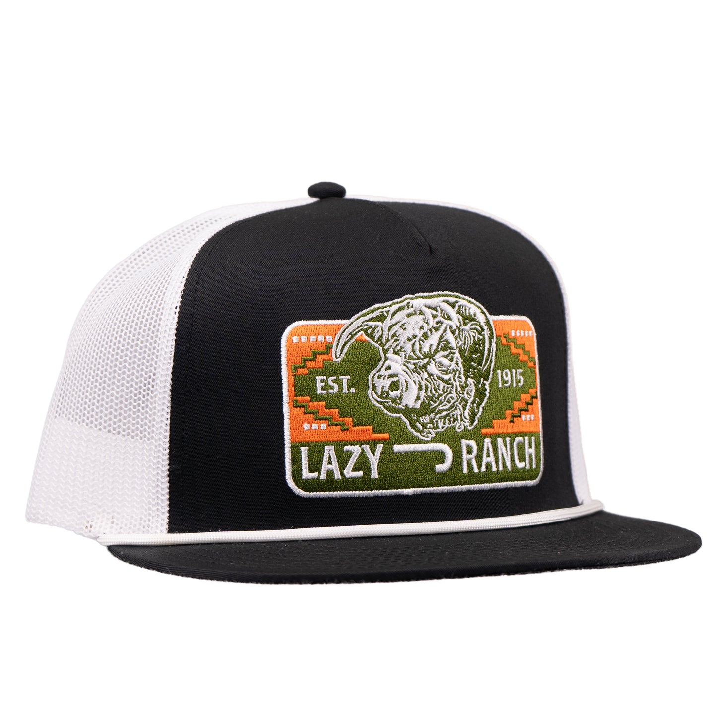 Lazy J Ranch Black & White Presidio Classic Rope Trucker Hat