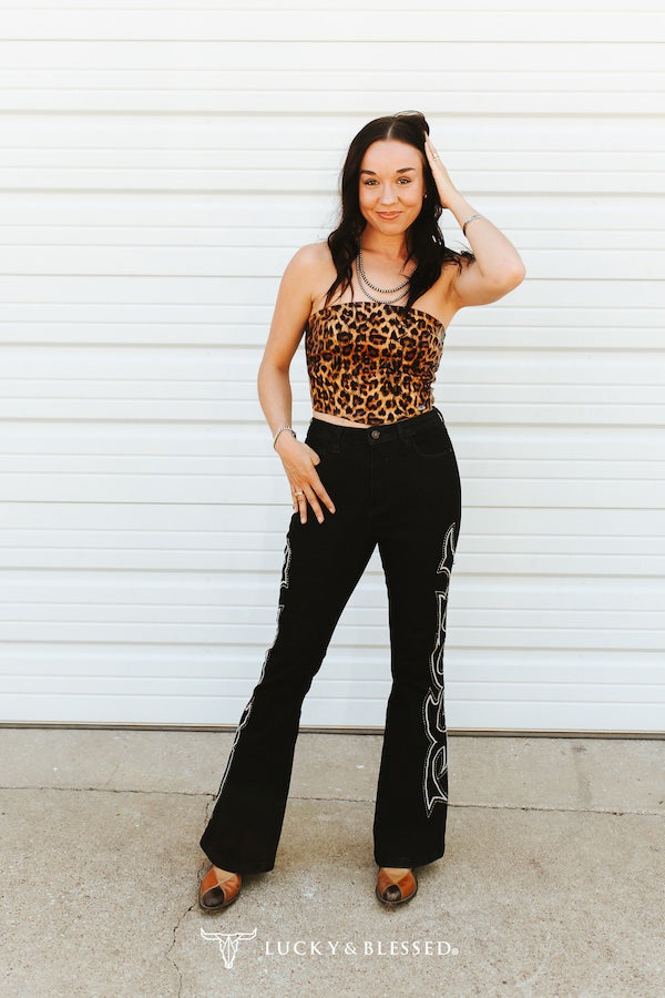 Lucky & Blessed Black Boot Stitch Embroidery Jeans Plus Size (32in Inseam)