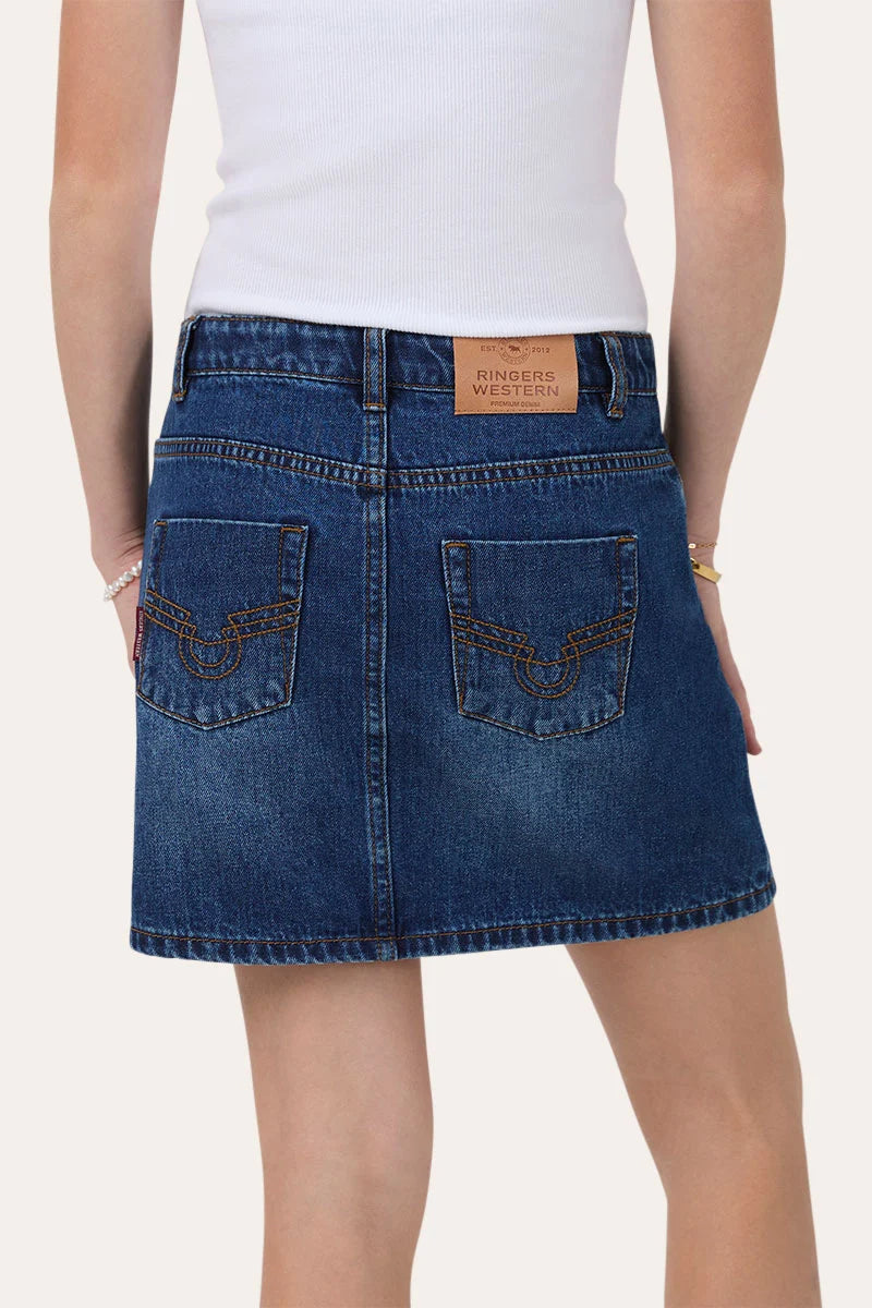 Ringers Western Boot Scoot Youth Girls Denim Skirt - Classic Blue
