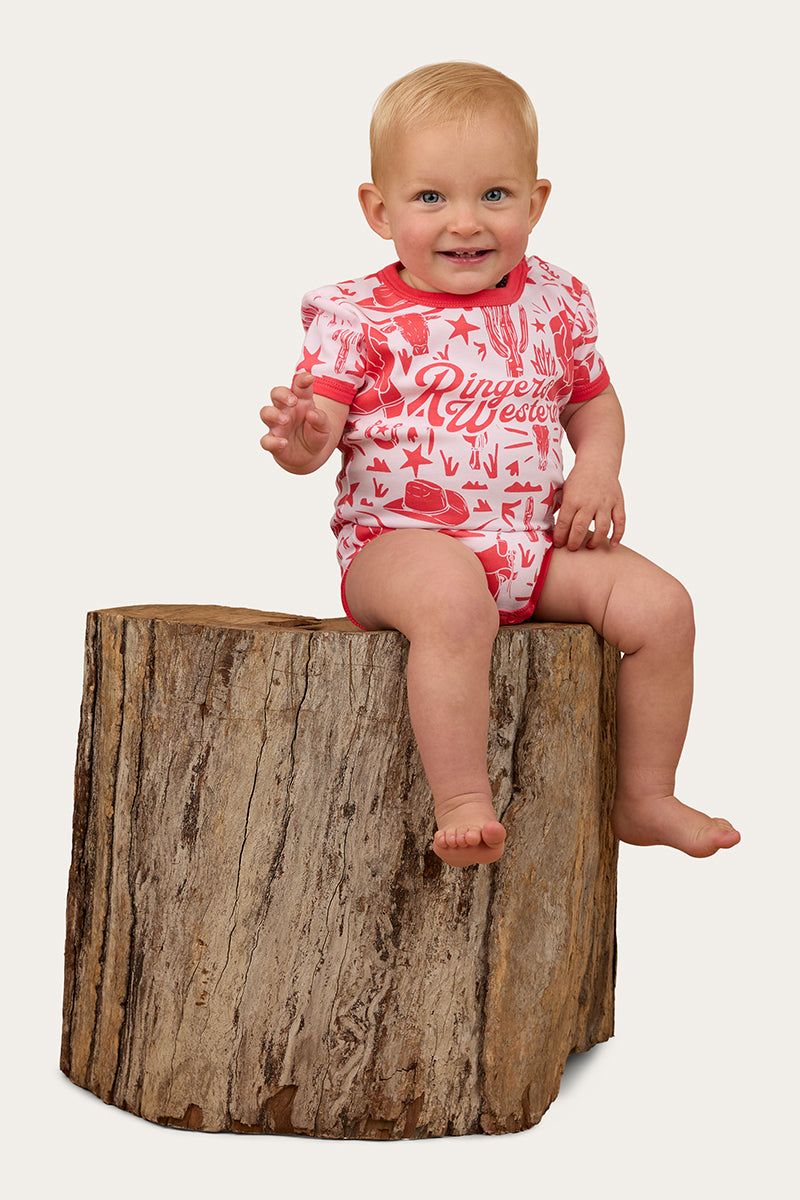 Ringers Western Babies Boot Scootin SS Romper - Barely Pink