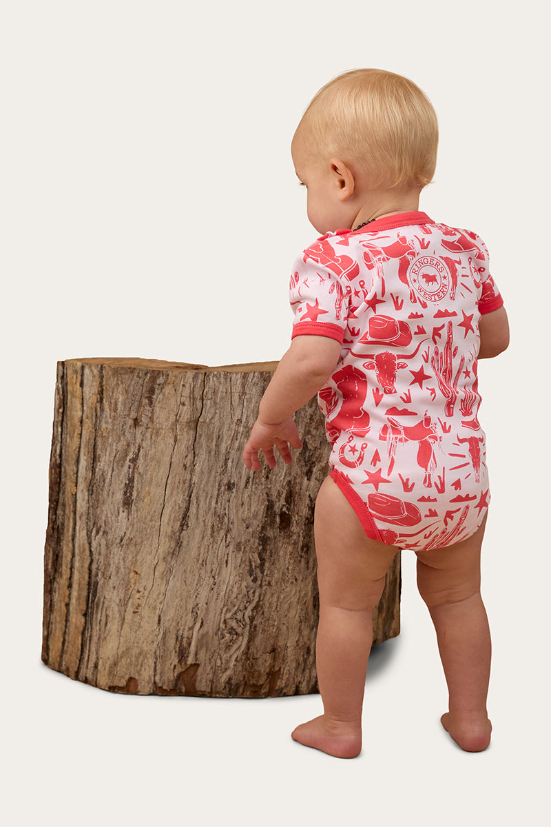 Ringers Western Babies Boot Scootin SS Romper - Barely Pink