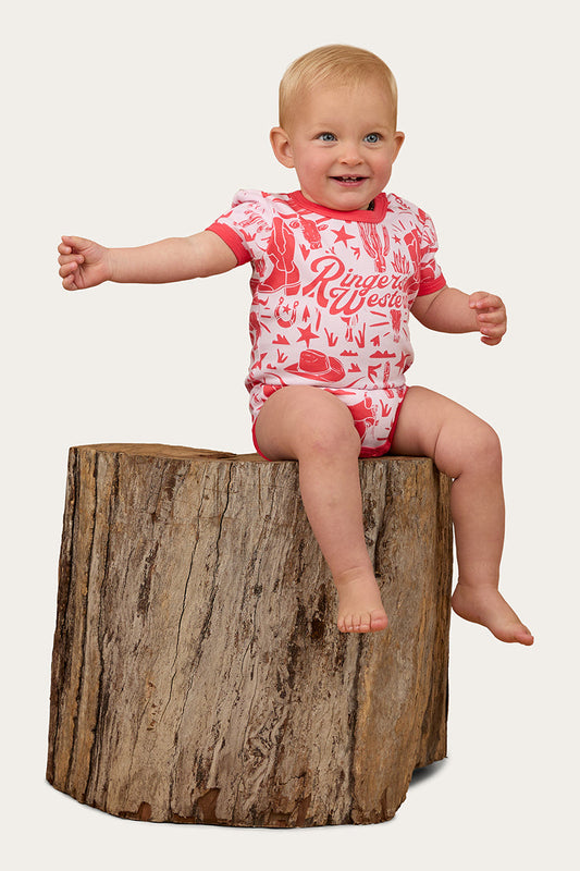 Ringers Western Babies Boot Scootin SS Romper - Barely Pink