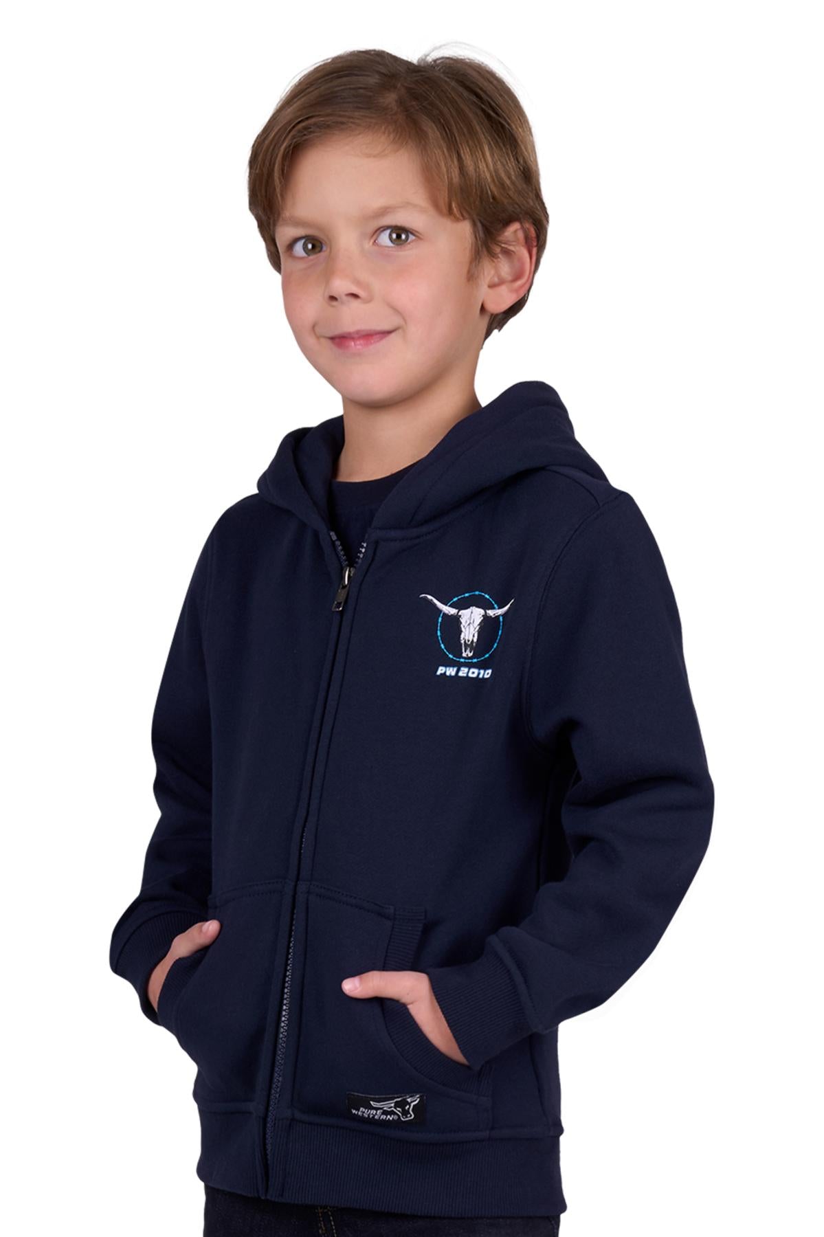 Pure Western Boy’s Carl Zip Through Hoodie - NAVY