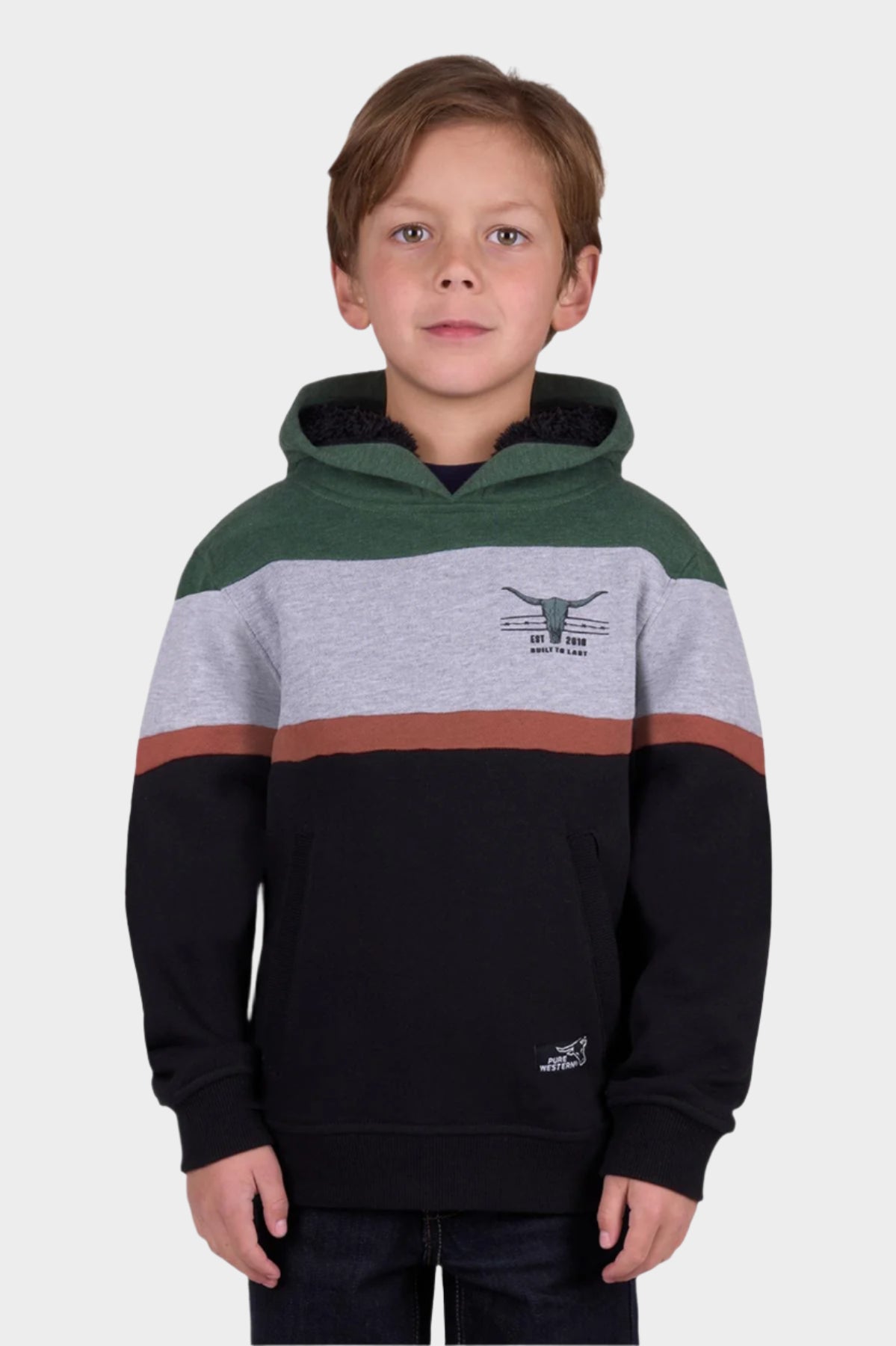 Pure Western Boy’s Nick Pullover Hoodie - BLACK/GREEN MARLE