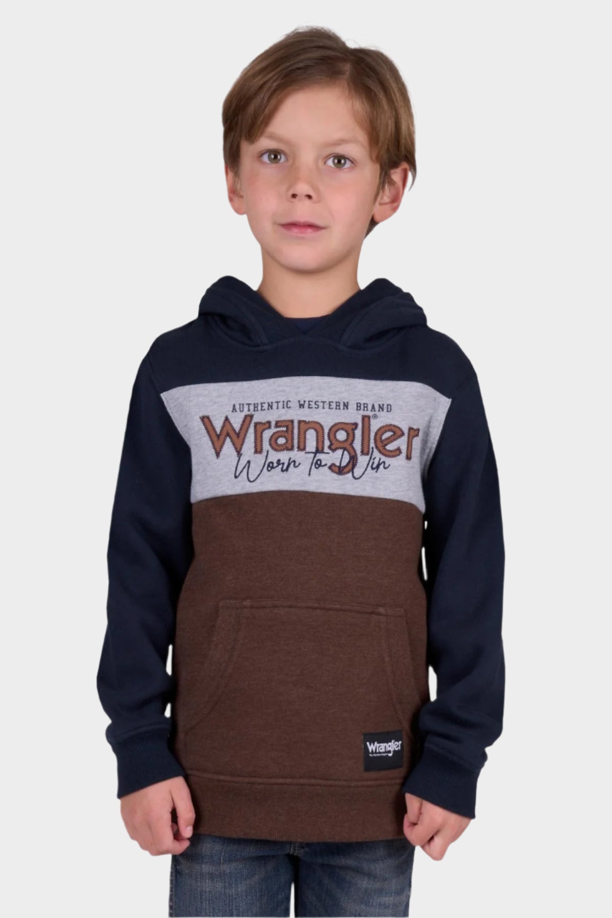 Wrangler Boy’s Paul Pullover Hoodie - Navy/Dark Tan