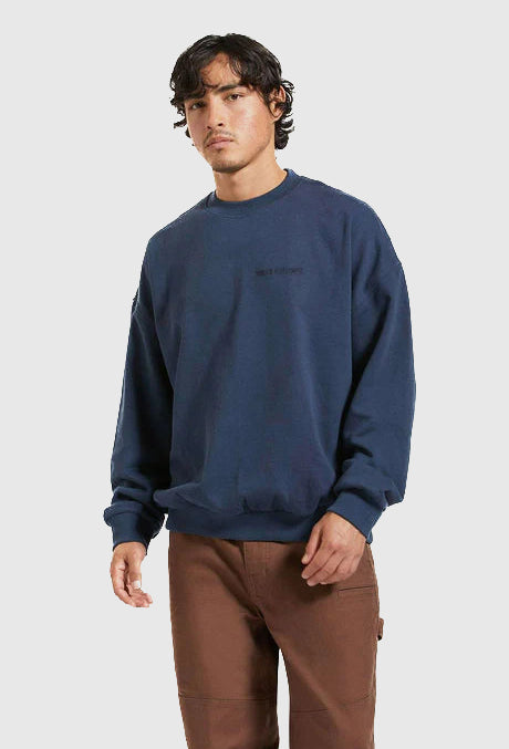 Brixton Men's Embroidered Heavy Weight Crew (Washed Navy)