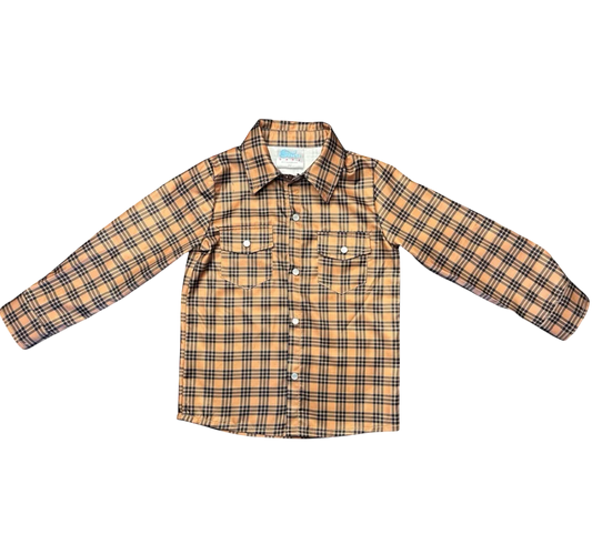 Shea Baby Brown Plaid Long Sleeve Pearl Snap Shirt