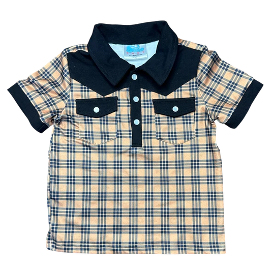 Shea Baby Brown Plaid SS Pearl Snap Tee