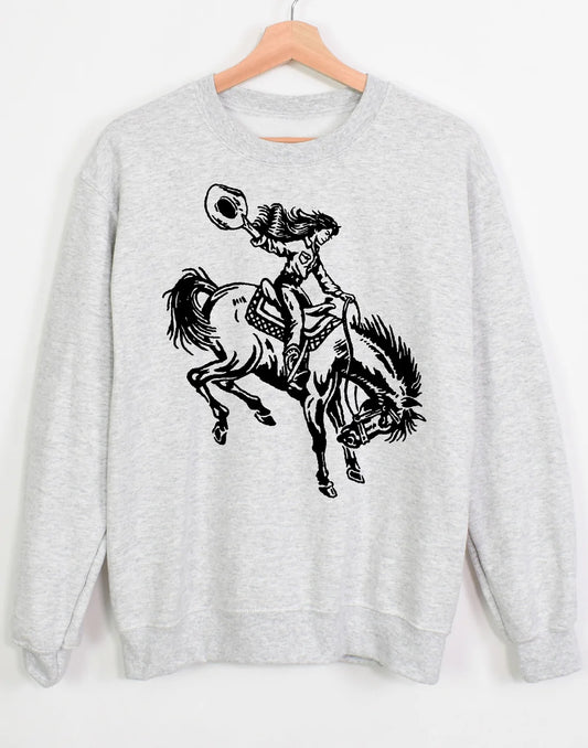 Ali Dee Buckin Cowgirl Pullover Sweatshirt - Ash Grey