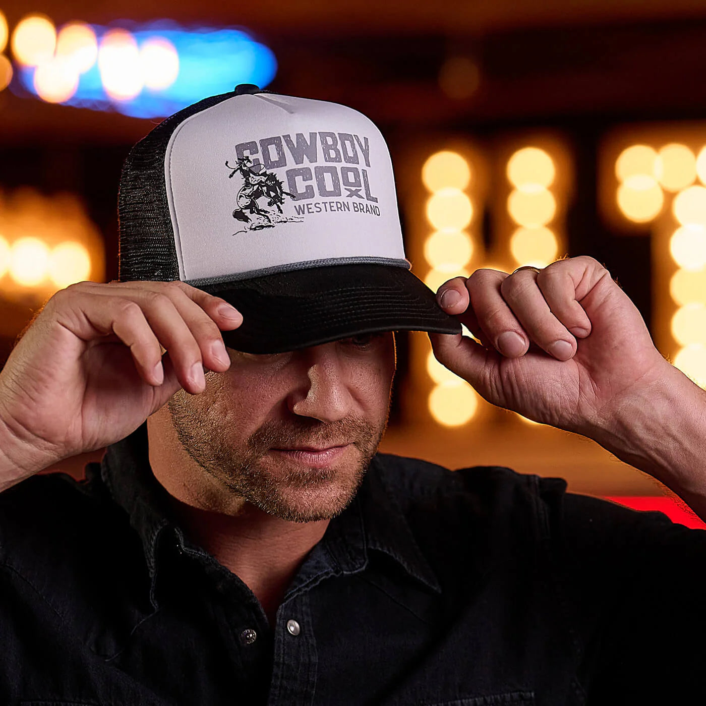Cowboy Cool Mens Buckaroo Showdown Foam Trucker Hat - White