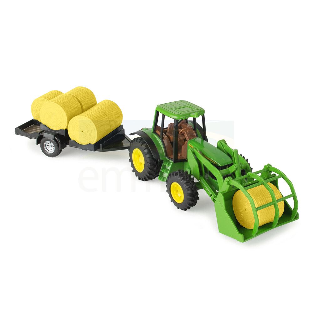 John Deere - 1:32Hay Farm Set with Tractor & Grapple Bucket, Trailer, Bales and Cows