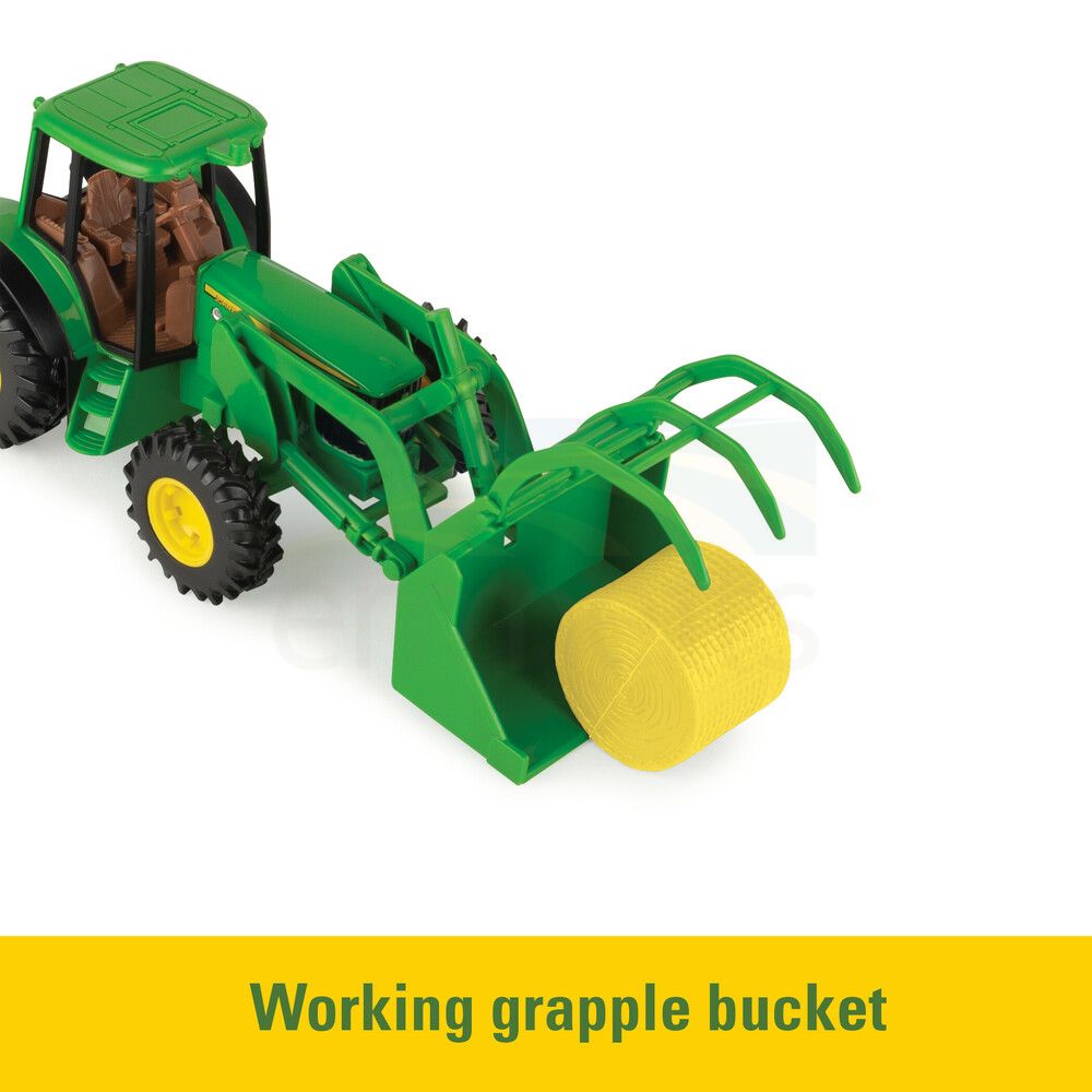 John Deere - 1:32Hay Farm Set with Tractor & Grapple Bucket, Trailer, Bales and Cows